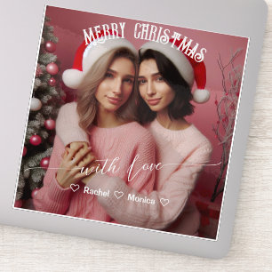Merry Christmas Lesbian Retro Pink Custom Photo Sticker