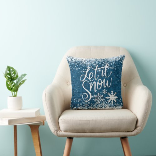 Merry Christmas Let it Snow _ Country Blue Burlap Throw Pillow