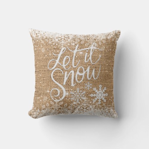 Merry Christmas Let it Snow _ Faux Burlap Throw Pillow