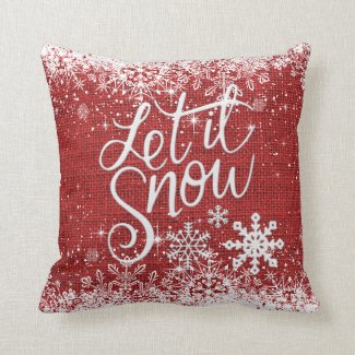 Merry Christmas Let it Snow - Faux Red Burlap Throw Pillow