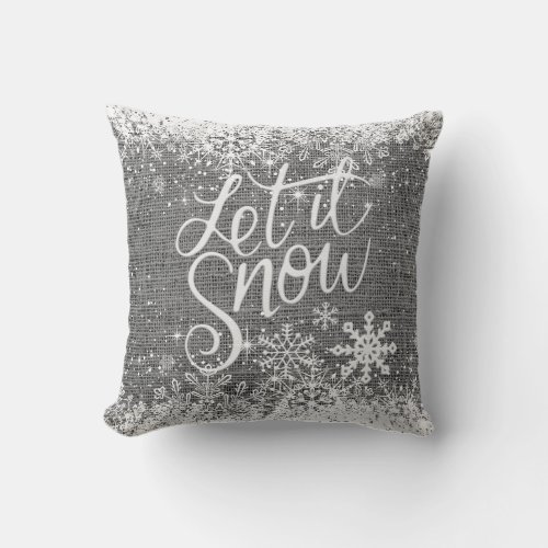 Merry Christmas Let it Snow _ Gray Burlap Throw Pillow