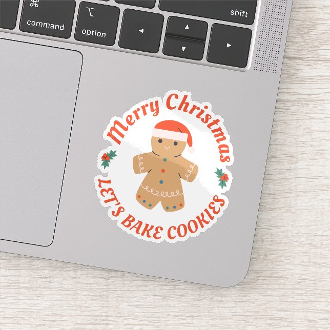 Merry Christmas Let's Bake Cookies Gingerbread Man Sticker (Detail)