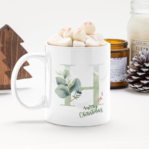 Merry Christmas Letter H With Botanical And Name Coffee Mug