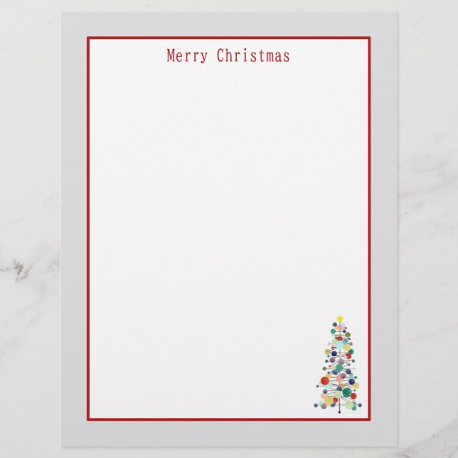 Merry Christmas Letter Mid Century Tree Ornaments Letterhead (Front)