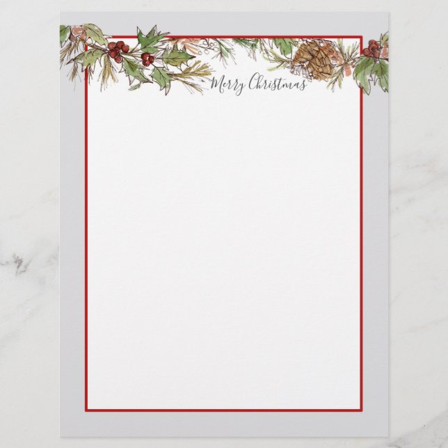 Merry Christmas Letter Nature Botanical Pinecones Letterhead (Front)