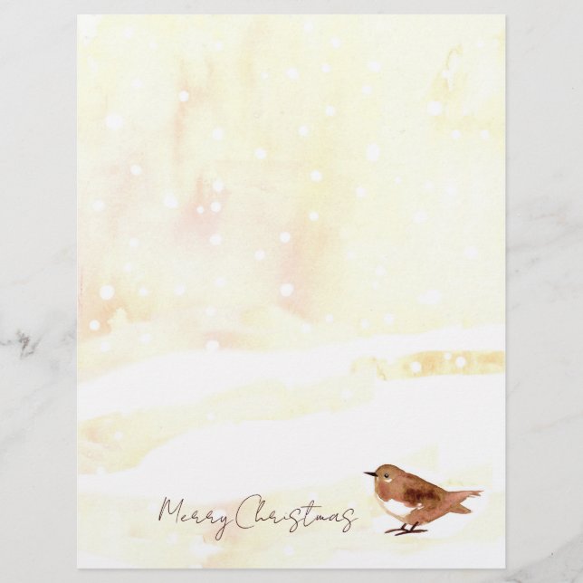 Merry Christmas Letter Sparrow Snow Bird Letterhead (Front)