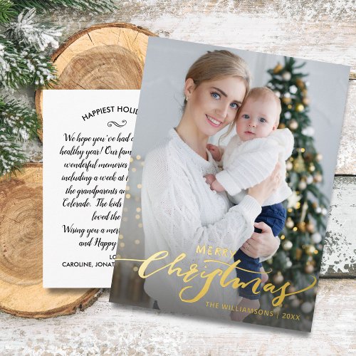 Merry Christmas Letter Vertical Holiday Photo Gold
