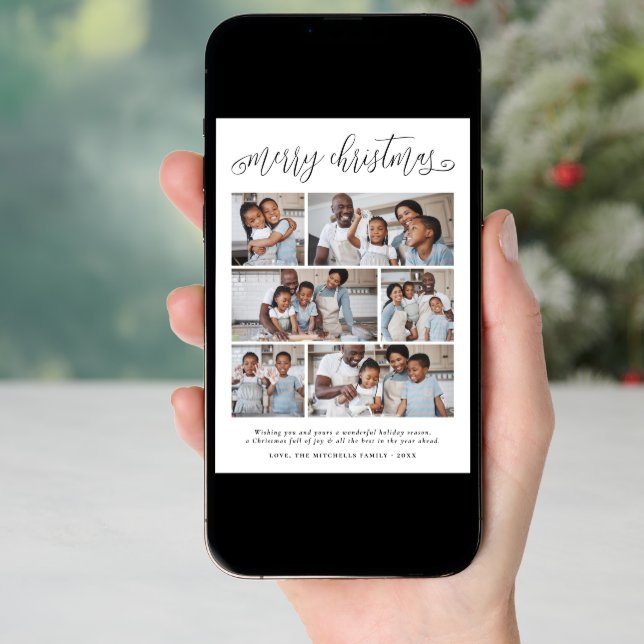 Merry Christmas Lettering 6 Photo Collage Holiday Card (Front Digital)