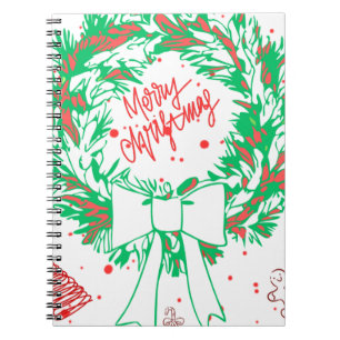 Merry Christmas Lettering and Gingerbread Holiday. Notebook