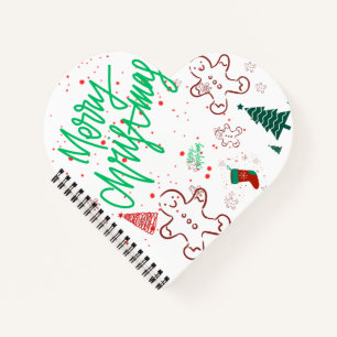 Merry Christmas Lettering and Gingerbread Holiday. Notebook