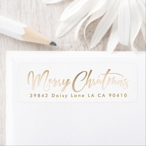 Merry Christmas Lettering Gold Christmas Address Label