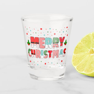 Merry Christmas Lettering in Seasonal Elements Shot Glass