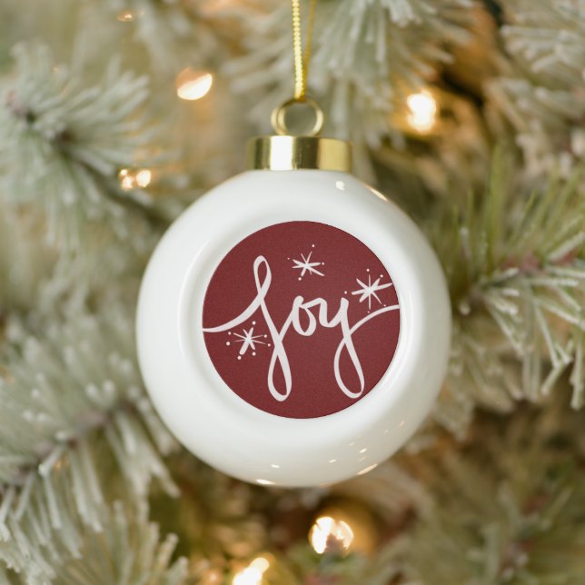 Merry Christmas Lettering Joy Snowflakes Handdrawn Ceramic Ball Christmas Ornament (Tree)