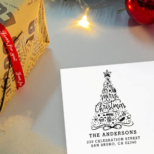 Merry Christmas Lettering Name & Return Address Self-inking Stamp