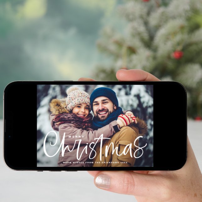 Merry Christmas Lettering Overlay Photo Holiday Card (Front Digital)