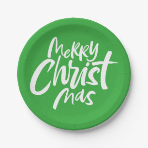 Merry Christmas Lettering Religious Christian Paper Plates