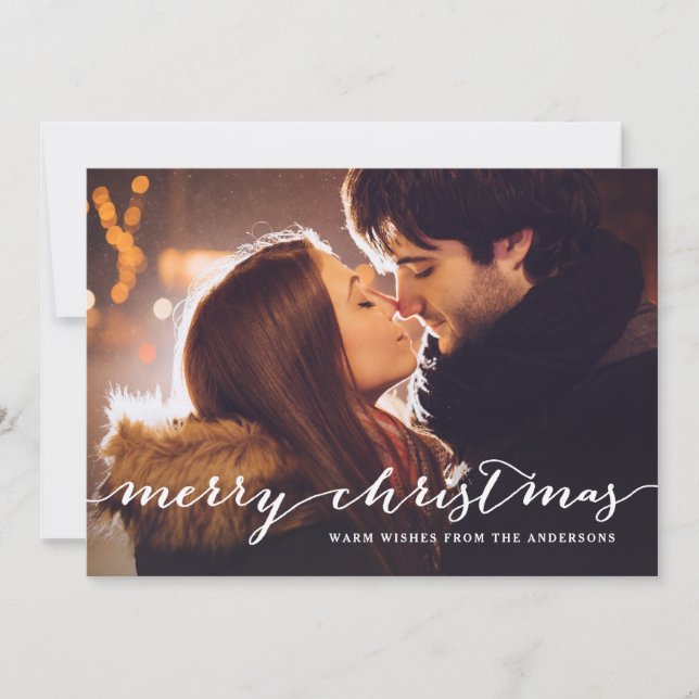 Merry Christmas Lettering Script Photo Overlay Holiday Card (Front)