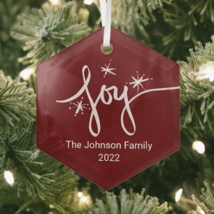 Merry Christmas Lettering Snowflakes Joy Glass O Ornament