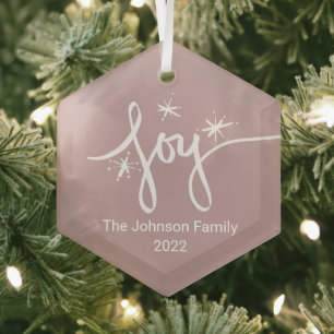 Merry Christmas Lettering Snowflakes Joy Glass Ornament