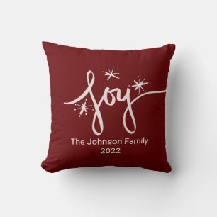 Merry Christmas Lettering Snowflakes Joy Pink Throw Pillow