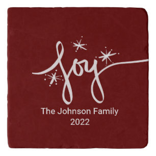 Merry Christmas Lettering Snowflakes Joy Pink Trivet