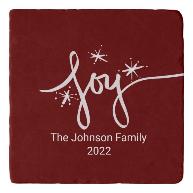 Merry Christmas Lettering  Snowflakes Joy Pink Trivet (Front)