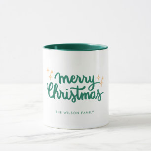 Merry Christmas Lettering Stars Family Mug