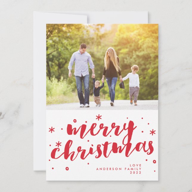 Merry Christmas Lettering Tag Photo Holiday Card (Front)