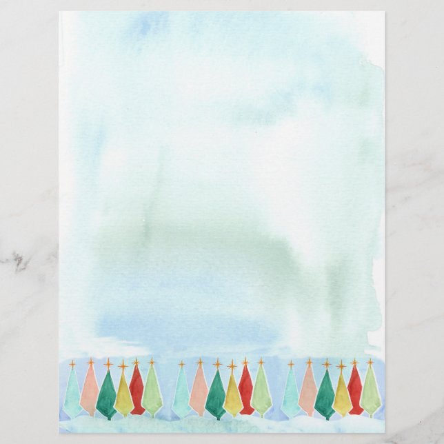 Merry Christmas Letters Mid Century Modern Trees Letterhead (Front)