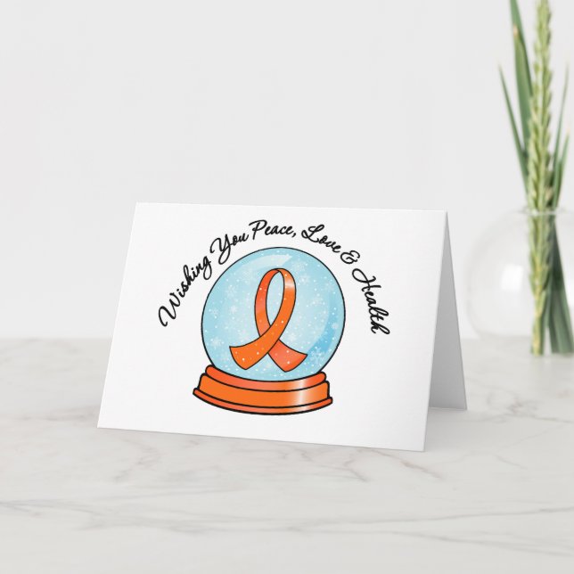 Merry Christmas Leukemia Ribbon Snowglobe Holiday Card (Front)