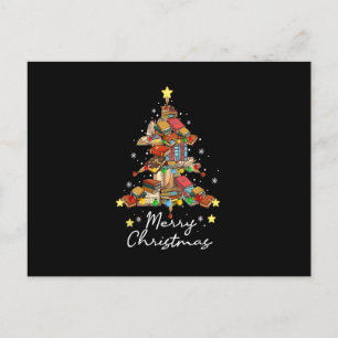 Merry Christmas Library Tree Book Reading Lover Li Postcard