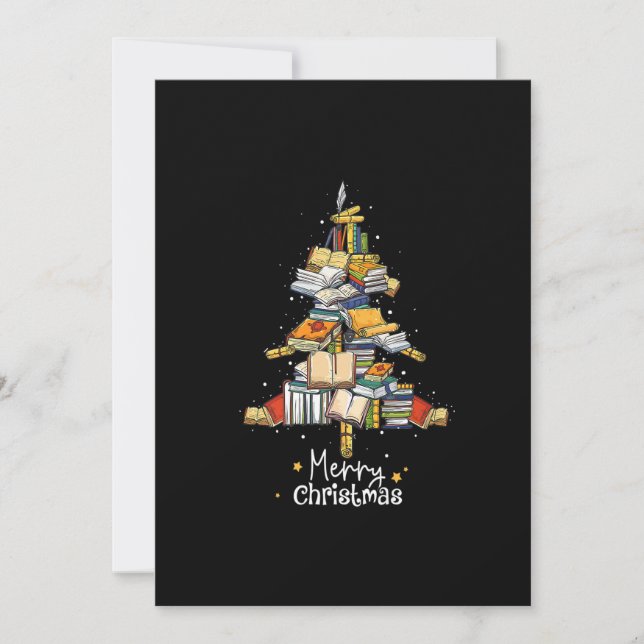 Merry Christmas Library Tree Cute Book Lover Libra Holiday Card (Front)