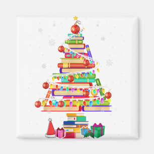 Merry christmas library tree cute book lover libra magnet