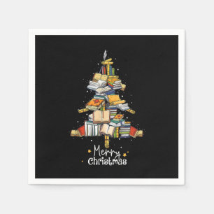 Merry Christmas Library Tree Cute Book Lover Libra Napkins