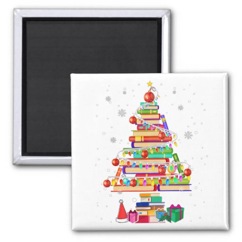 Merry Christmas Library Tree Cute Book Lover Magnet