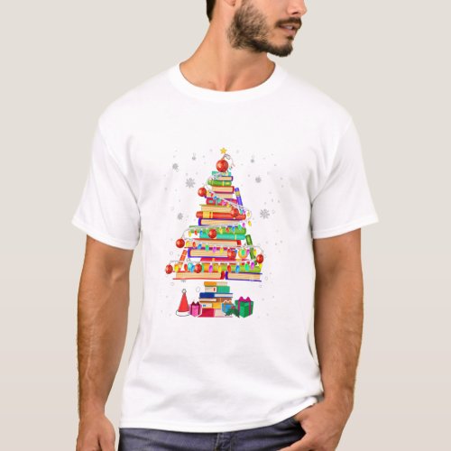 Merry Christmas Library Tree Cute Book Lover T_Shirt