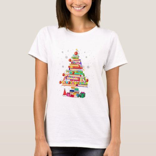 Merry Christmas Library Tree Cute Book Lover T_Shirt