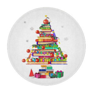 Merry Christmas Library Tree Cutting Board