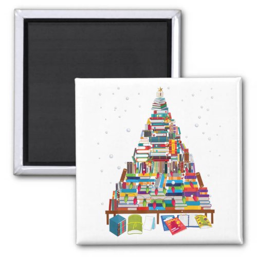 Merry Christmas Library Tree Gift For Book Lover Magnet