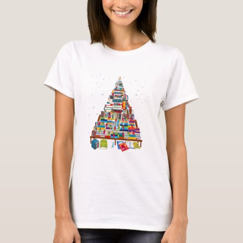 Merry Christmas Library Tree Gift For Book Lover T_Shirt