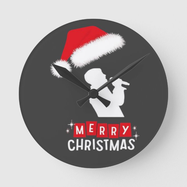Merry Christmas Library Tree Round Clock (Front)