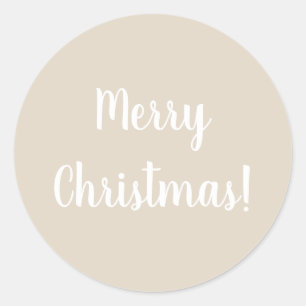 Merry Christmas Light Beige Classic Round Sticker