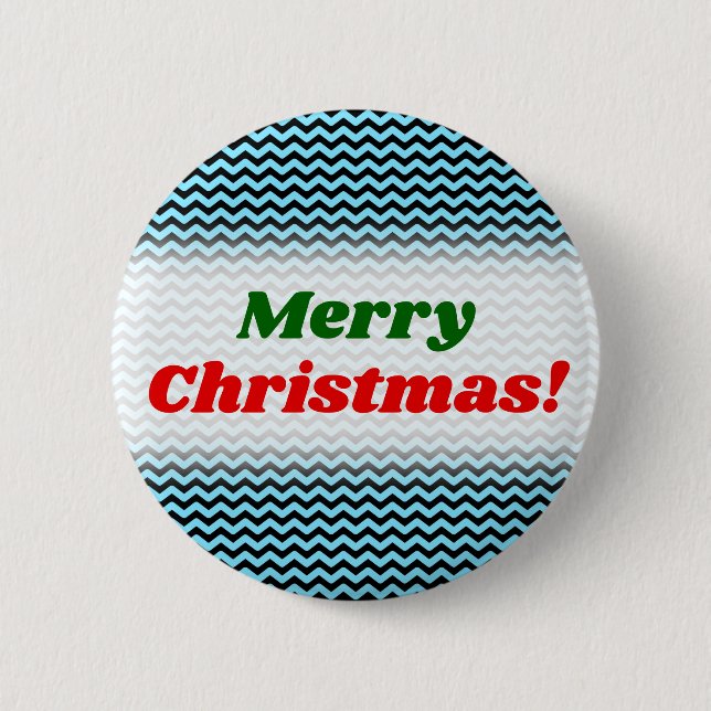 Merry Christmas! + Light Blue & Black Wave Pattern Pinback Button (Front)