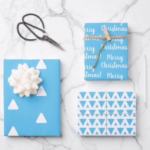 Merry Christmas Light Blue Triangle Wrapping Paper Sheets