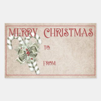 Merry Christmas | Light Green & White Candy Canes Rectangular Sticker