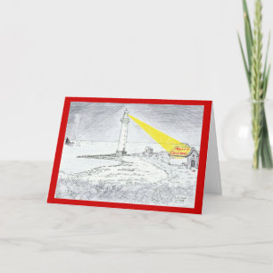 Merry Christmas lighthouse drawing Holiday Card