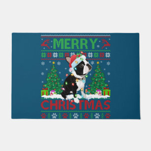 Merry Christmas Lighting Ugly Boston Terrier Chris Doormat