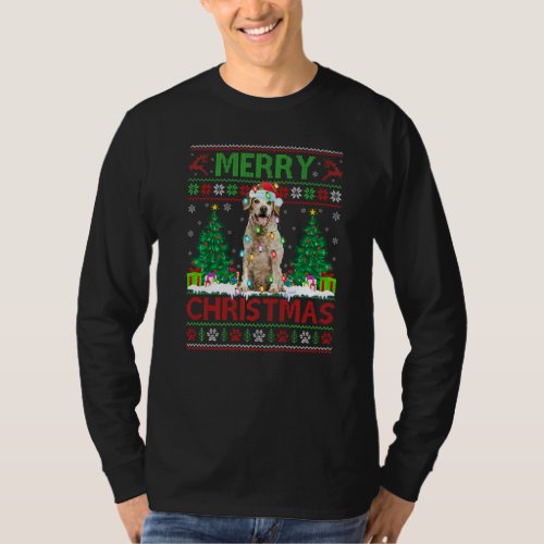 Merry Christmas Lighting Ugly Brittany Spaniel Dog T_Shirt