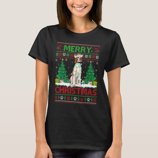 Merry Christmas Lighting Ugly English Pointer Chri T-Shirt (Front)