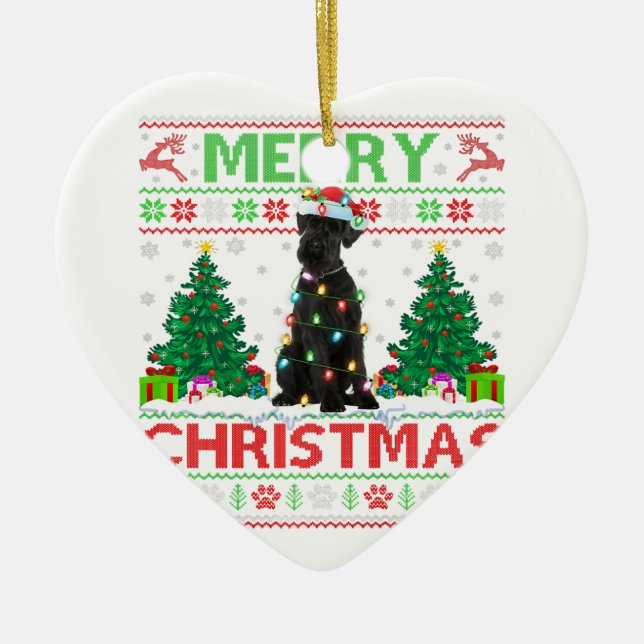 Merry Christmas Lighting Ugly Giant Schnauzer Gift Ceramic Ornament (Front)